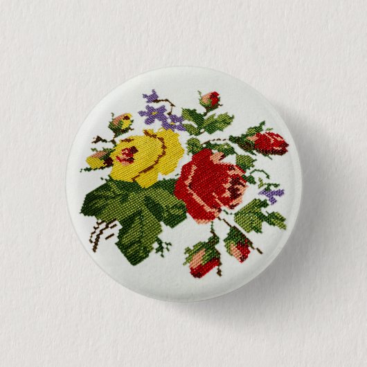 Vintage Rose Bouquet Stickerei Button (Vorderseite)