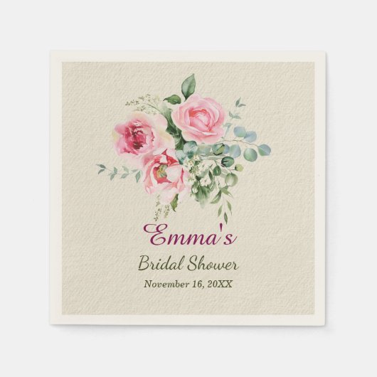 Vintage Rose Brautparty-Papier anpassen Serviette (Vorderseite)