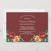 Vintage Rose Burgund Roter Abschluss Foto Grad Einladung (Rückseite)