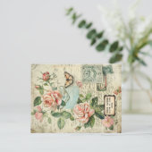 Vintage Rose & Butterfly Botanisches Ephemera Postkarte (Stehend Vorderseite)