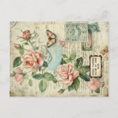 Vintage Rose & Butterfly Botanisches Ephemera Postkarte (Vorderseite)