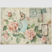 Vintage Rose & Butterfly Botanisches Ephemera Seidenpapier (Vorderseite)