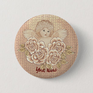 Vintage Rose Cherub Angel Button