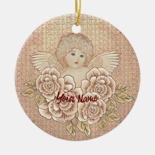 Vintage Rose Cherub Angel Keramik Ornament