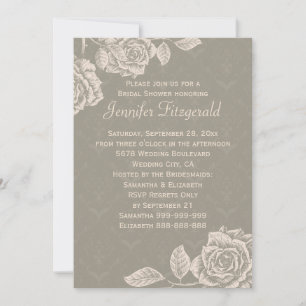 Vintage Rose Creme auf Dusty Gray Brautparty Einladung
