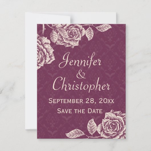 Vintage Rose Creme auf Magenta Save the Date (Vorderseite)