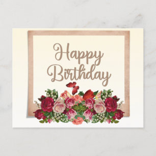 Vintage Rose, die Lily of the Valley Happy Birthda Postkarte