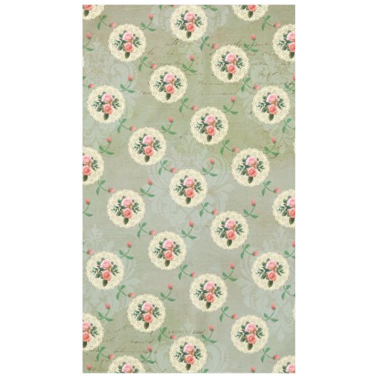 Vintage Rose Doilien verblasst rauschige grüne Dam Tischdecke (Vorderseite)