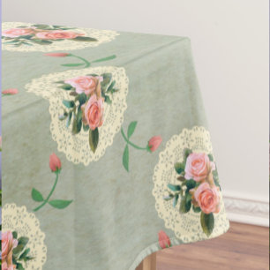 Vintage Rose Doilien verblasst rauschige grüne Dam Tischdecke