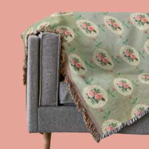 Vintage Rose Doily Green Damask Decke