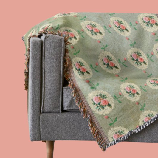 Vintage Rose Doily Green Damask Decke