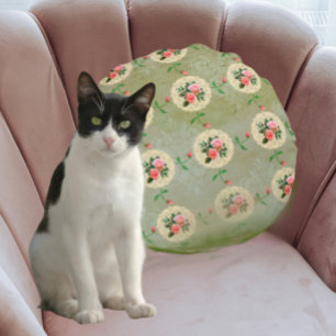 Vintage Rose Doily Green Damask Rundes Kissen