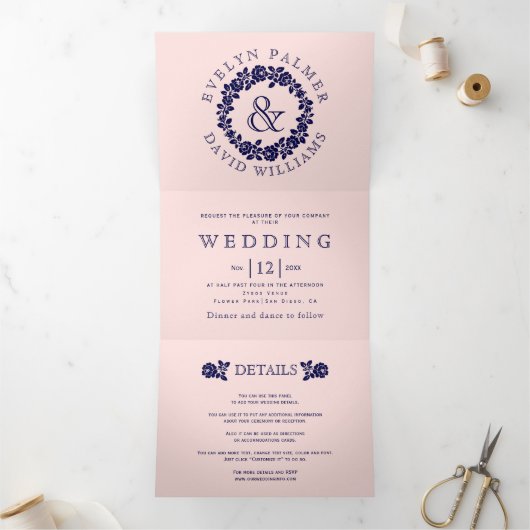 Vintage Rose Dreifach Gefaltete Einladung (Innenseite)