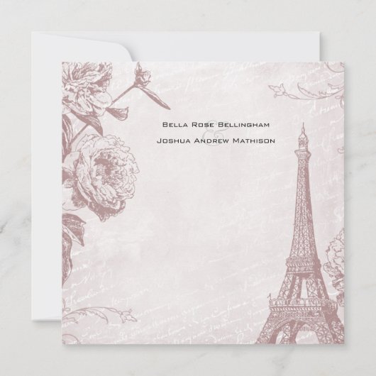 Vintage Rose Eiffelturm Hochzeit Einladung (Rückseite)