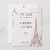 Vintage Rose Eiffelturm Save the Date (Vorderseite)