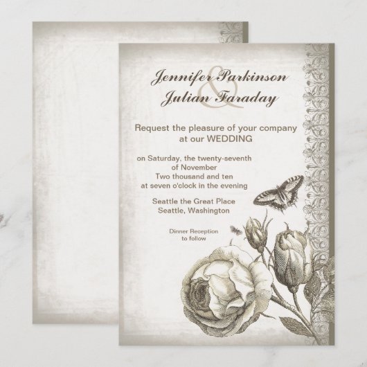 Vintage Rose Einladung (Vorne/Hinten)