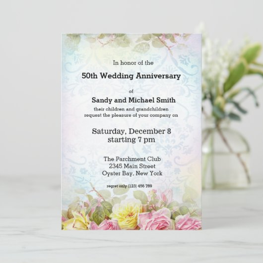 Vintage Rose Einladung (Stehend Vorderseite)