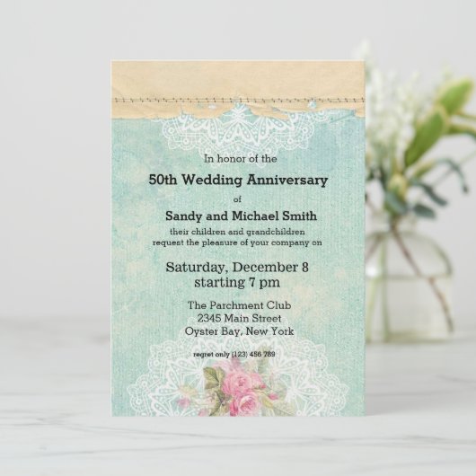 Vintage Rose Einladung (Stehend Vorderseite)