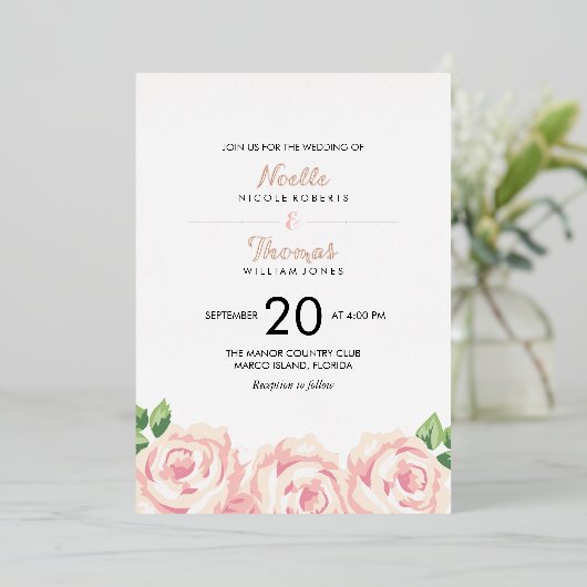 Vintage Rose Einladung zur Hochzeit (Stehend vorne)