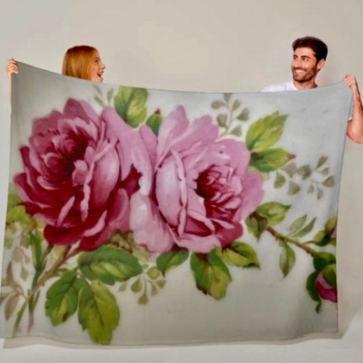 Vintage Rose Elegance Fleece Blanket
