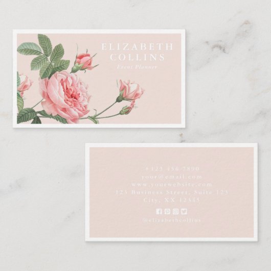 Vintage Rose Elegante Event-Planer Business Card Visitenkarte (Vorne/Hinten)