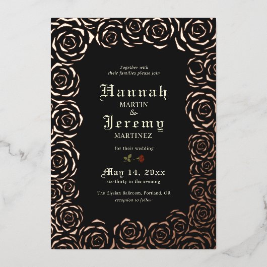 Vintage Rose Elegante Rose Folieneinladung (Vorderseite)