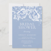 Vintage Rose Elegantes blaues Brautparty Einladung (Vorderseite)