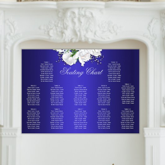 Vintage Rose Elegantes Blue Wedding Seating Chart Poster