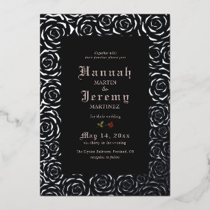 Vintage Rose Elegantes Schwarzes Silber Folieneinladung