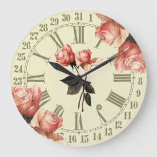 Vintage Rose Ephemera Große Uhr