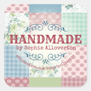 Vintage Rose Flickwerk Steppnähte Quadratischer Aufkleber