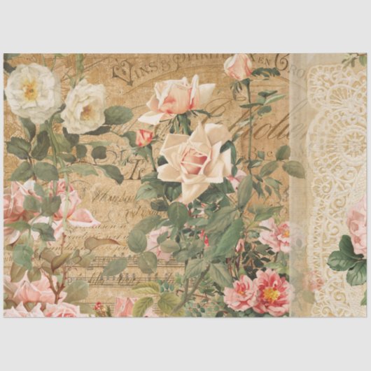 Vintage Rose Floral Ephemera Seidenpapier (Vorderseite)