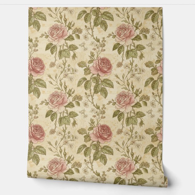 Vintage Rose Floral Pattern Tapete (Abrollen)