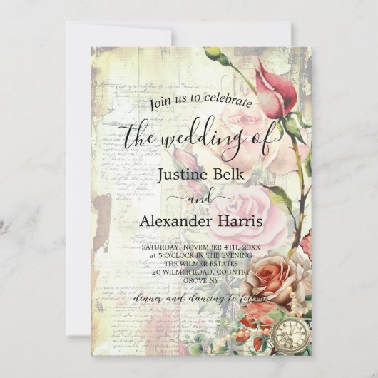 Vintage Rose Foto QR Code Hochzeit Einladung (Vorderseite)