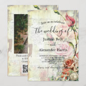 Vintage Rose Foto QR Code Hochzeit Einladung (Vorne/Hinten)
