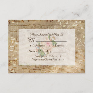 Vintage Rose für antike Notenblätter Hochzeitskart RSVP Karte