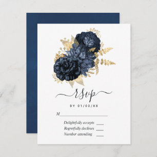 Vintage Rose für Navy Blue und Gold RSVP Karte