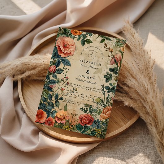 Vintage Rose Garden Wedding Einladung