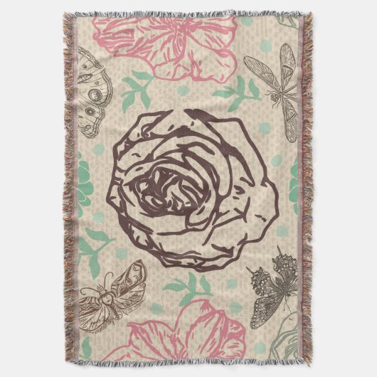 Vintage Rose Gartenmuster Decke (Vorderseite Vertikal)