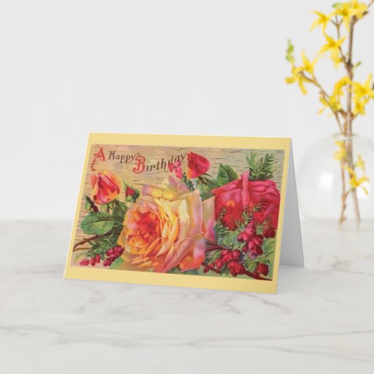 Vintage Rose Geburtskarte Karte (Gelbe Blume)