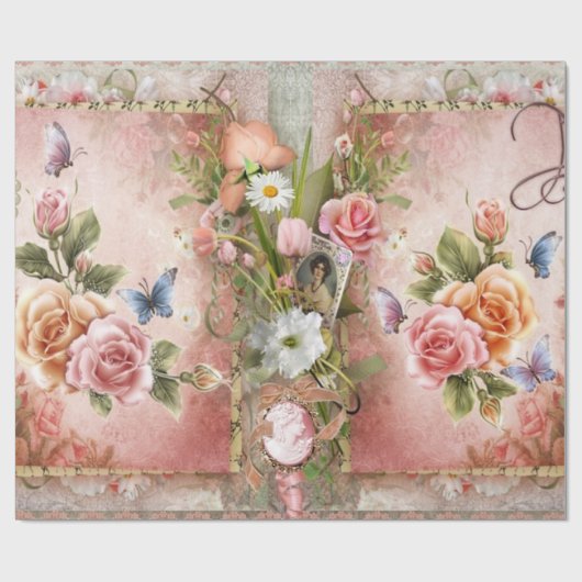 Vintage Rose Geschenkpapier (Flach)