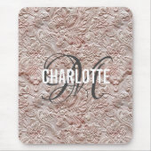 Vintage Rosé getriebenes Leder Monogramm Name Mousepad (Vorne)