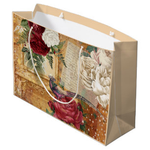 Vintage Rose Glitzer Fasan Letter-Skript Große Geschenktüte