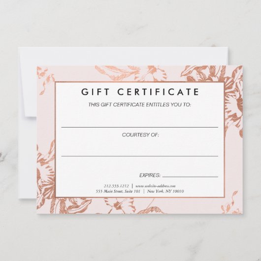 Vintage Rose Gold Blumenrosa Geschenkgutschein (Rückseite)