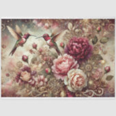 Vintage Rose Gold Hummingbird Floral Decoupage Seidenpapier (Vorderseite)