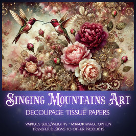 Vintage Rose Gold Hummingbird Floral Decoupage  Seidenpapier