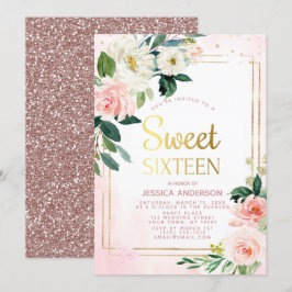 Vintage Rose Gold Pink Glitzer 16 . Geburtstag Einladung