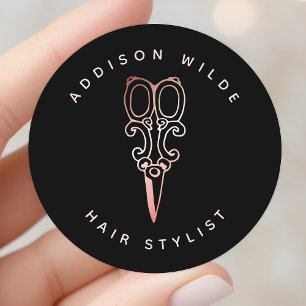 Vintage Rose Gold Scissor Haar Stylist-Logo Runder Aufkleber