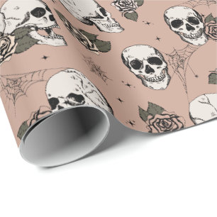 Vintage Rose Gothic Skulls und Rose Halloween Geschenkpapier