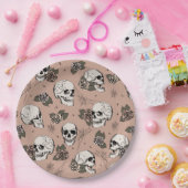 Vintage Rose Gothic Skulls und Rose Halloween Pappteller (Party)